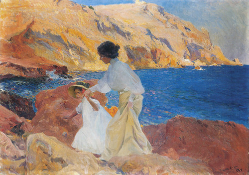 Art Prints of Clotilde and Elena on the Rocks, Javea by Joaquin Sorolla y Bastida