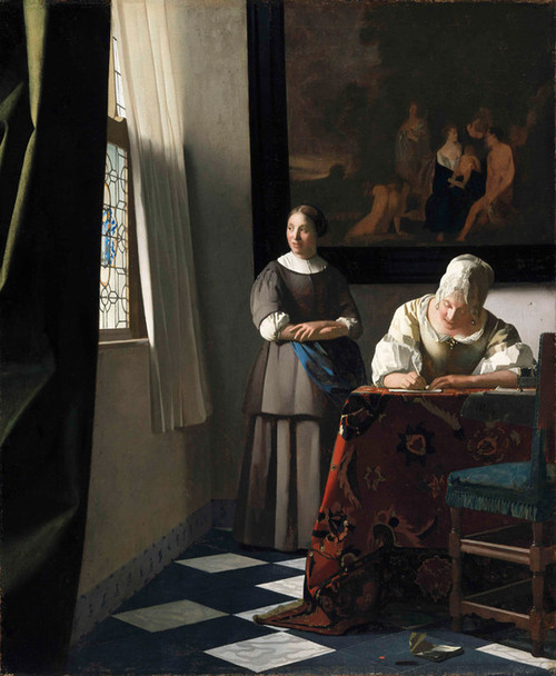 Art Prints of A Lady Writing a Letter with Her Maid by Johannes Vermeer