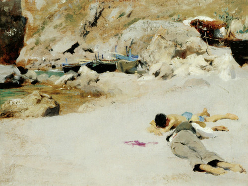 Art Prints of Two Boys on a Beach with Boats by John Singer Sargent