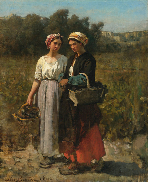 Art Prints of Two Young Women Picking Grapes by Jules Breton