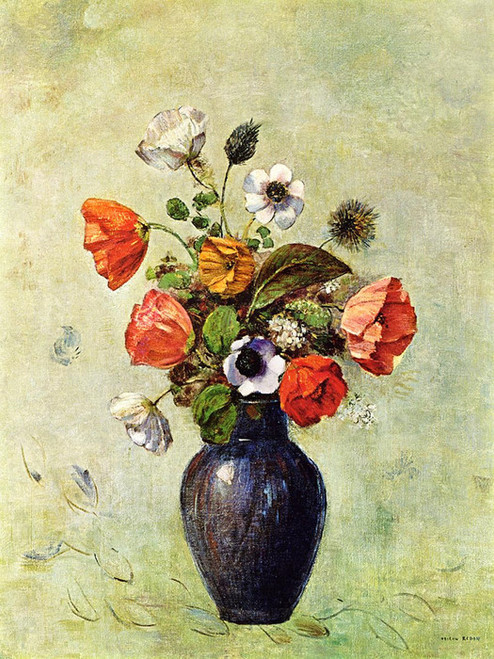 Art Prints of Anemones and Poppies in a Vase by Odilon Redon