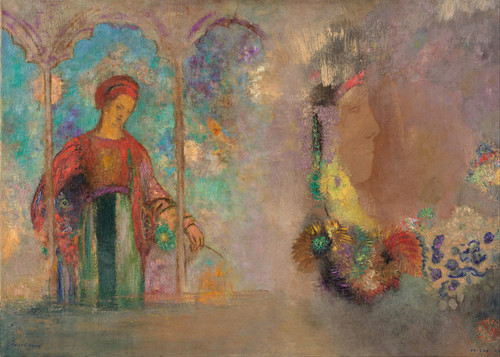 Art Prints of Woman in a Gothic Arcade or Woman with Flowers by Odilon Redon