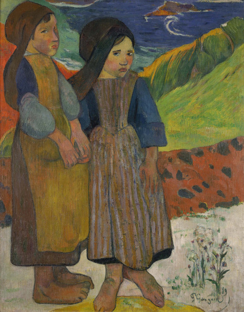 Art Prints of Two Breton Girls by the Sea by Paul Gauguin