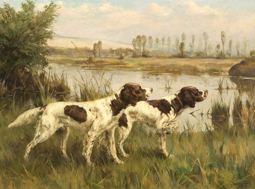 Art Prints of Two Setters by a River by Percival Leonard Rosseau