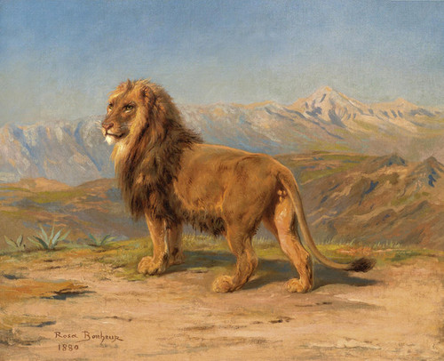 Art Prints of Lion in a Mountainous Landscape by Rosa Bonheur