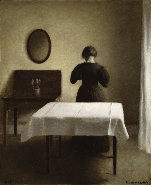 Art Prints of Interior with a Woman by Vilhelm Hammershoi