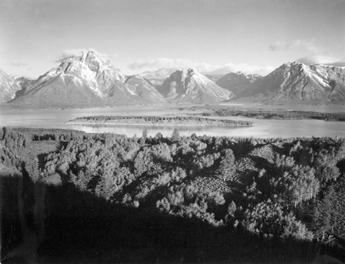 Art prints of Mount Moran and Jackson Lake from Signal Hill, Grand Teton National Park, Wyoming by Ansel Adams