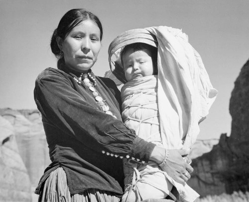 Art prints of Navajo Woman and Infant, Canyon de Chelly, Arizona by Ansel Adams