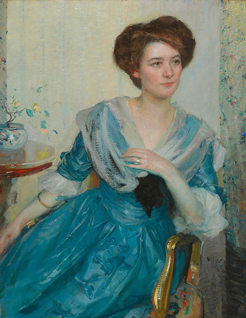Art Prints Portrait of a Woman in a Blue Dress by Richard Edward Miller