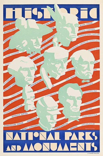 Art Prints of Historic National Parks and Monuments, 1936, WPA Poster