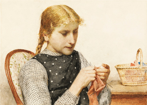 Art Prints of Knitting Girl by Albert Anker
