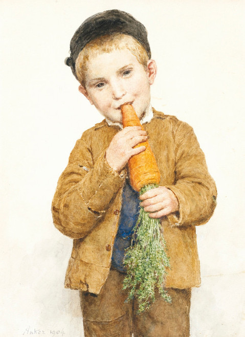 Art Prints of Little Boy with the Big Carrot, 1904 by Albert Anker