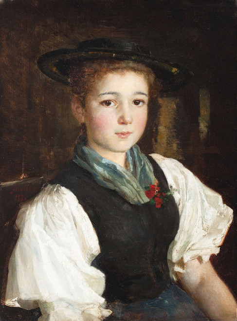 Art Prints of Portrait of a Girl in a Black Hat by Albert Anker