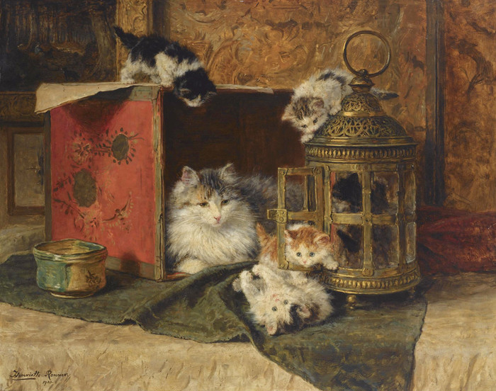 Art Prints of Mother Cat & Kittens by Henriette Ronner Knip