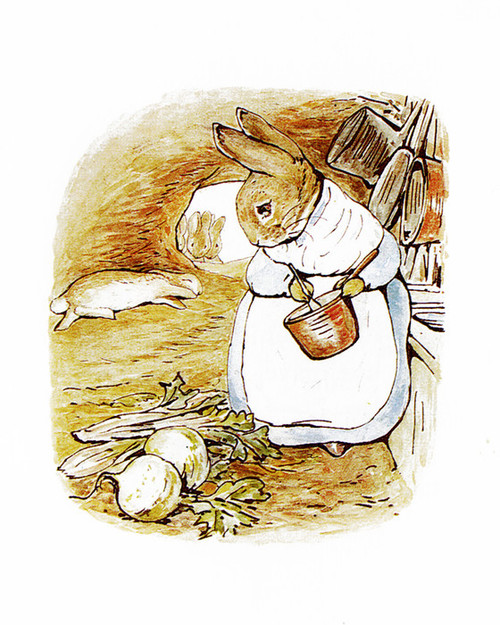 Art Prints of Mrs. Rabbit Cooks Dinner for Bunnies by Beatrix Potter