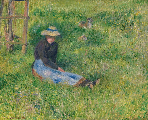 Art Prints of Farmer & Goat in the Grass by Camille Pissarro