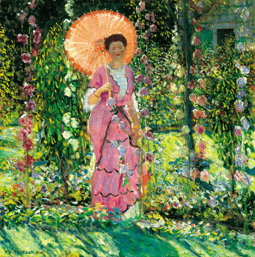 【本人直筆サイン付】Carol Pugh 水彩画 Hollyhocks Art Prints of Hollyhocks by Frederick Carl Frieseke