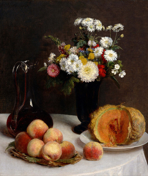 Art Prints of Still Life with Carafe, Flowers & Fruit by Henri