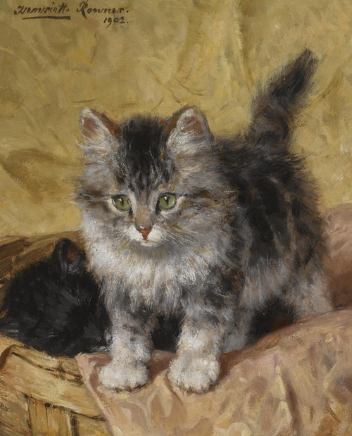 Art Prints of Two Kittens in a Basket by Henriette Ronner Knip