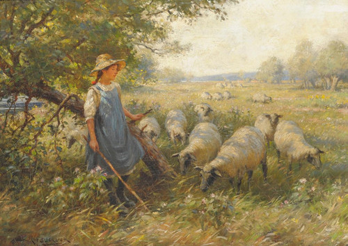 Art Prints of Landscape with a Shepherdess & Sheep by William Kay