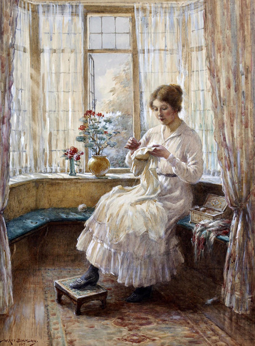 Art Prints Of Lady Sewing Seated By A Window By William Kay Blacklock