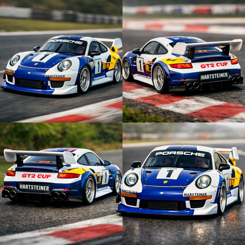 FG Porsche GT2 RC body shell rear wing and aerofoil detail 465mm chassis