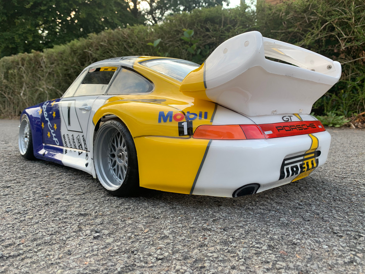 FG Porsche GT2 RC body shell rear wing and aerofoil detail 465mm chassis