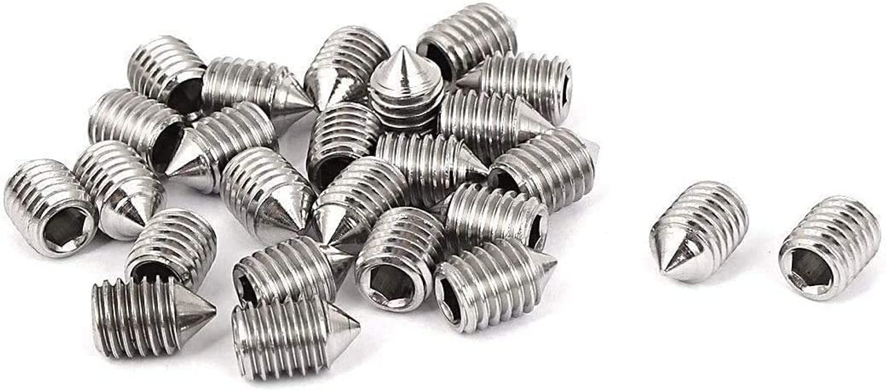 Cone Point Grub Screws Mixed (16 Pack) 5mm Length, Metric Threads, M3, M4, M5 & M6. A2 Grade Stainless/Plus 4 Piece Hex Keys Set