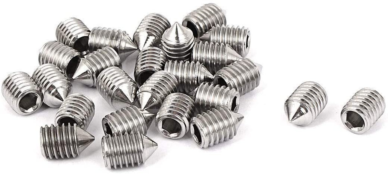 Cone Point Grub Screws Mixed (16 Pack) 5mm Length, Various Metric Threads, M3, M4, M5 & M6. A2 Grade Stainless Steel Hex/Allen Key Socket Cone Point Grub Screw/Set Screws