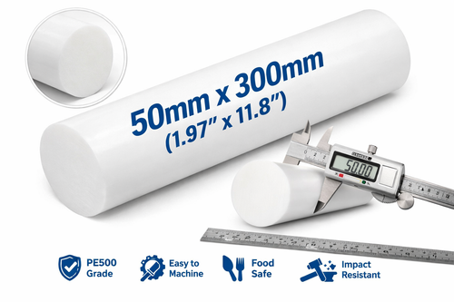 HDPE round rod 50mm x 300mm white PE500 high density polyethylene plastic bar