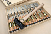 Fujikawa Professional Oire Nomi Japanese Chisels Box Set of 10 with Free Hammer