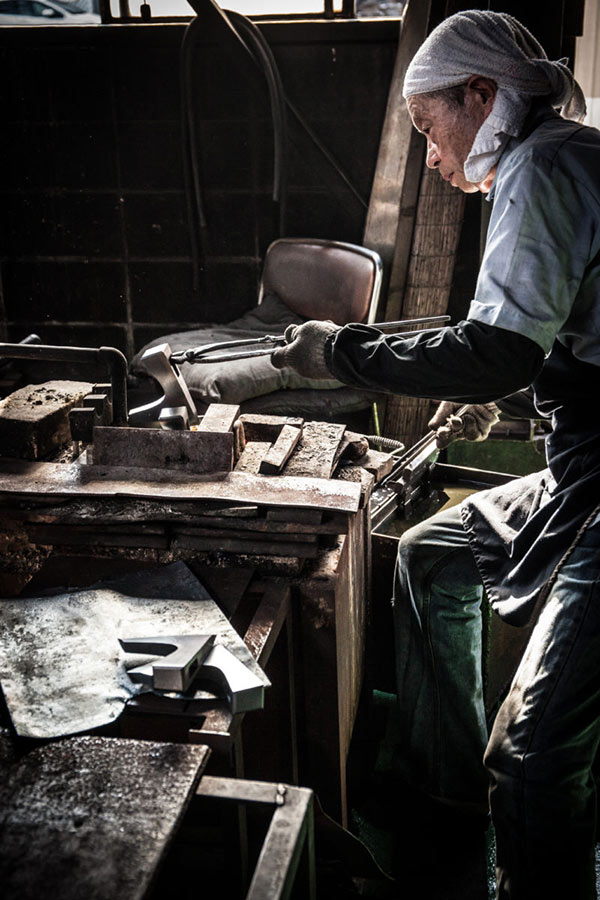 Japanese Blacksmith Axe in Tongs