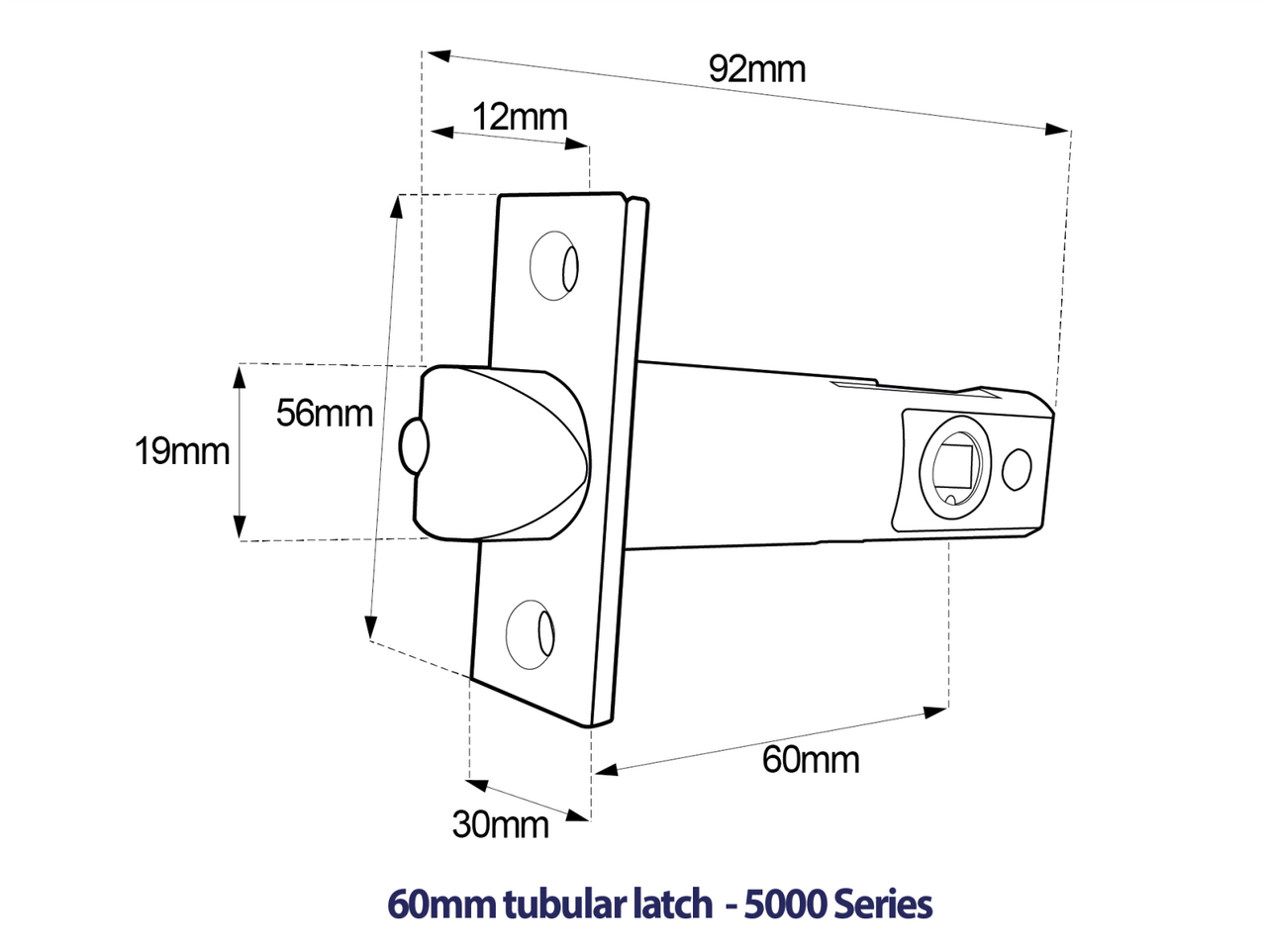 Borg BL5000 BL5700 series 60mm stainless steel anti-thrust tubular latch with 12mm bolt projection as supplied with BL5701MGPROECP and BL5701SCECP mechanical digital lever locks with key override