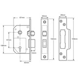 Chubb 5 Lever Mortice Sashlock with 57mm Pitch 40mm Backset 20mm Deadbolt and Roller Latch - Polished Brass