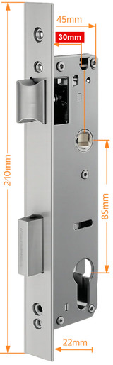 Vault Hinged/Swinging Mortice - 85mm Lock Centres - 304 Stainless Steel