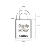 Lockwood Padlock 334B 45mm - 90mm/8.7mm diameter Boron Shackle - Display Pack