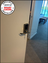 Carbine CEL2-3IN1 Fire Rated Leverset with RFID and Key Override – Satin Nickel (CEL2-3IN1-SL8SN-FRKIT) Installed by Terry's Locksmiths