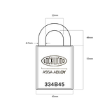 Lockwood Padlock 334B 45mm - 48mm/8.7mm diameter Boron Shackle - Display Pack