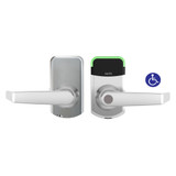 Salto XS4 Mini ANSI Escutcheon with ANSI Cylindrical Latch Included - Key Override Cut-Out - D Handles - DDA Compliant - HSE - BLE and Mifare Desfire - 8mm Spindle - 60mm Backset - suits 40-47mm Door - Satin Chrome