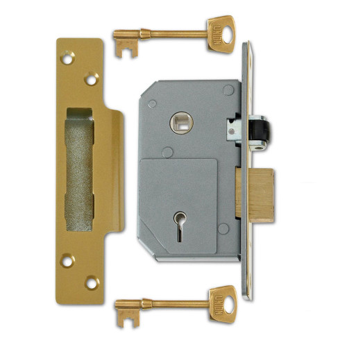 Chubb 5 Lever Mortice Sashlock with 57mm Pitch 40mm Backset 20mm Deadbolt and Roller Latch - Polished Brass