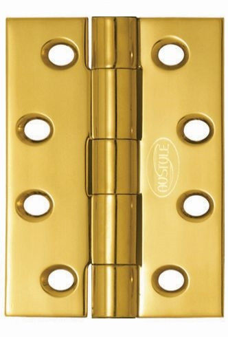 Superior Brass Butt Hinge Fixed Pin inc - Satin Chrome Screws 89x89mm - Polished Brass