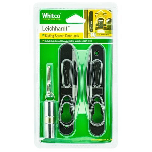 Whitco Leichhardt Sliding - Satin Chrome Screen Door Lock - Black