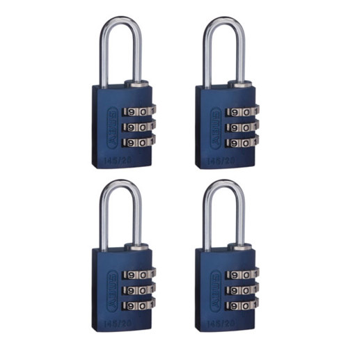 ABUS Padlock 145/20 Display Pack Aluminium Body 3 Wheel Combo (Box of 4) - Blue