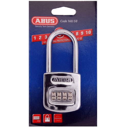 ABUS Padlock 160/50HB50 Combo Display Pack 50mm Shackle - Chrome