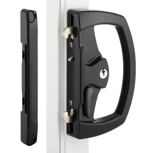 Austral Yarra Ridge Sliding Door Lock With Standard Outer Pull - Egress Inner Pull - Outer Cylinder LW4 Profile KD and 16mm Catch Plate - Black