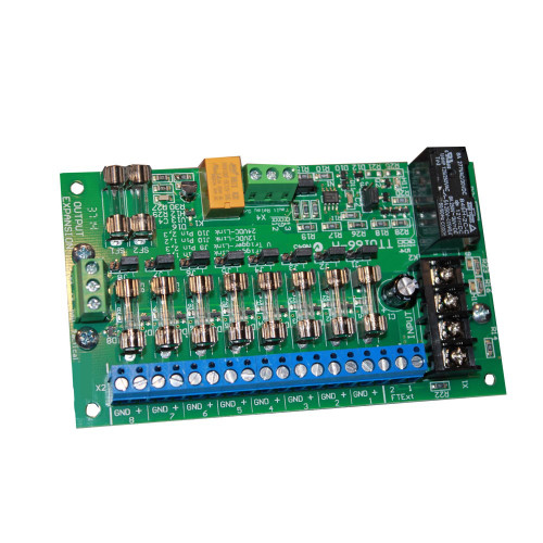 Tactical 8 Way Power Distribution Module - 12VDC with 1amp Glass Fuses - Monitored Fire Trip Input - DIN Rail Mounting