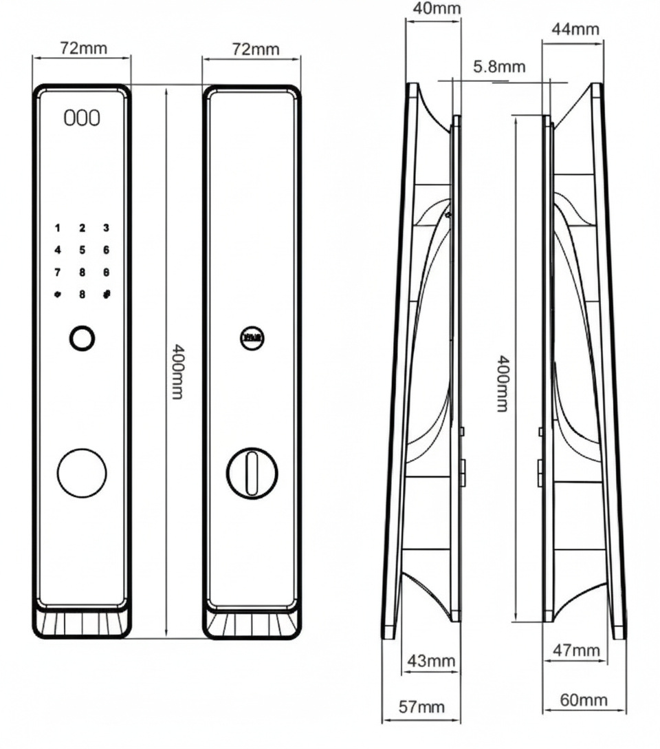 Vault mortice lock dimensions diagram showing backset, pitch and fixing centres