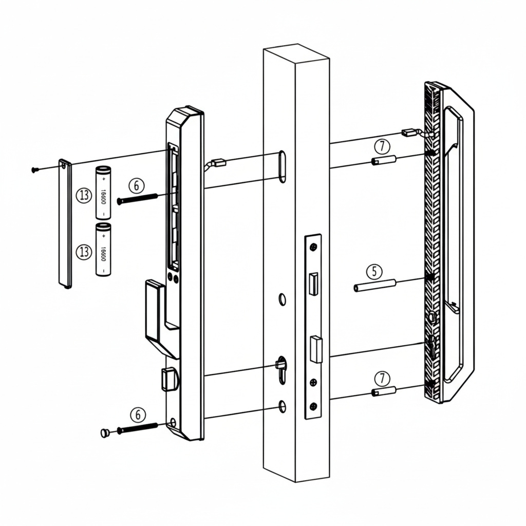 Vault smart lock assembly drawing showing lock body, mounting components and installation arrangement
