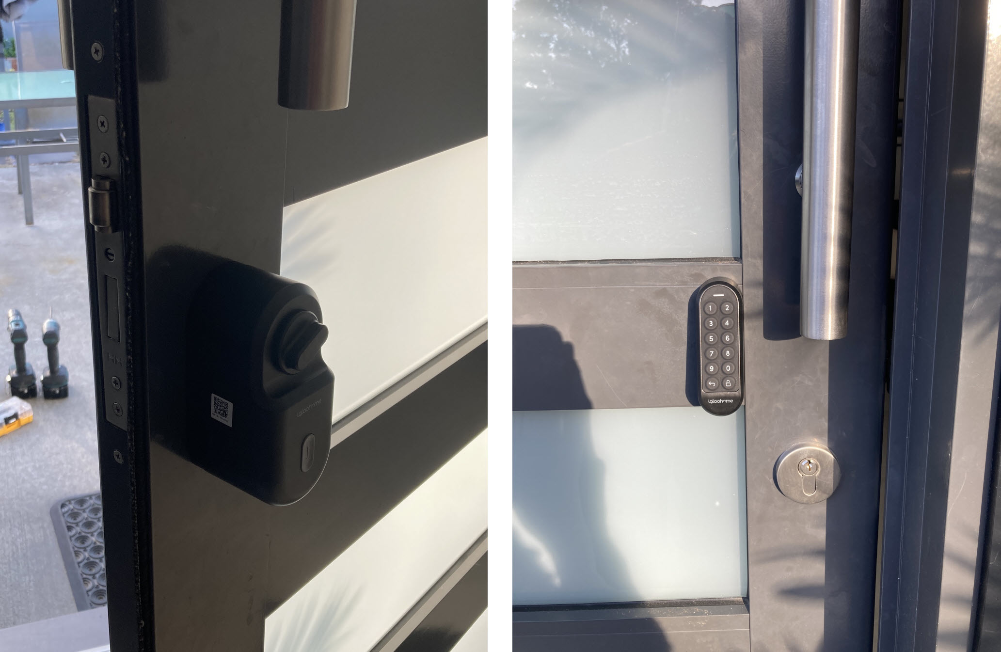Igloohome Retrofit Lock installed alongside existing pull handle