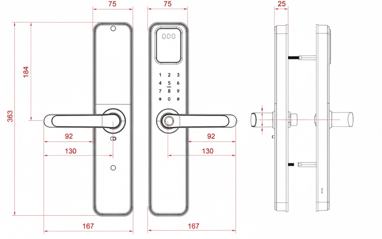 Vault mortice lock dimensions diagram showing measurements and fixing centres